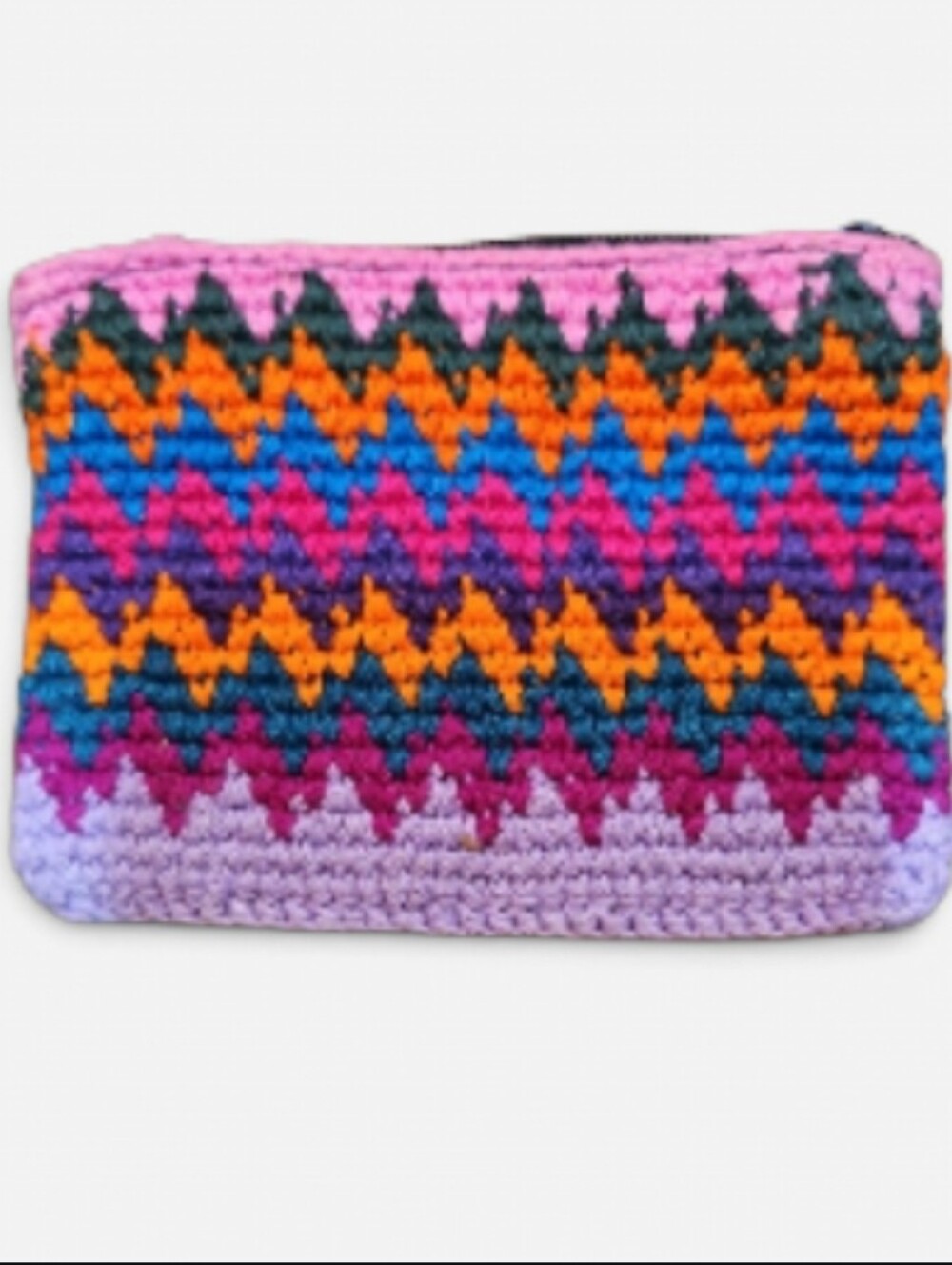 Handmade Multicolor Crochet Coin Pouch - Pink, Orange & Blue